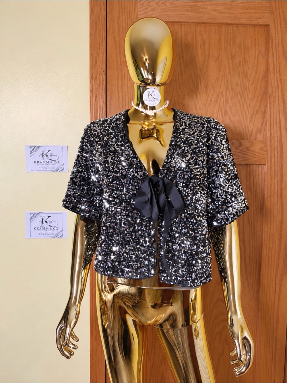 Sequin Tie-Front Jacket - Black & Silver